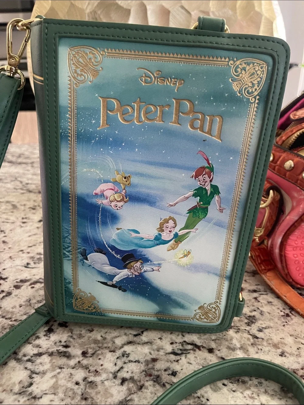 Disney Peter Pan Teal and Gold Book-Style Crossbody Bag